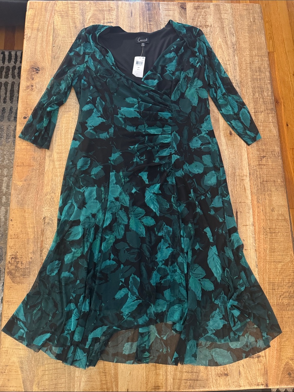 Connected Appareal Green & Black Leaf-Print Mesh Midi Wrap Dress NEW NWT 16W